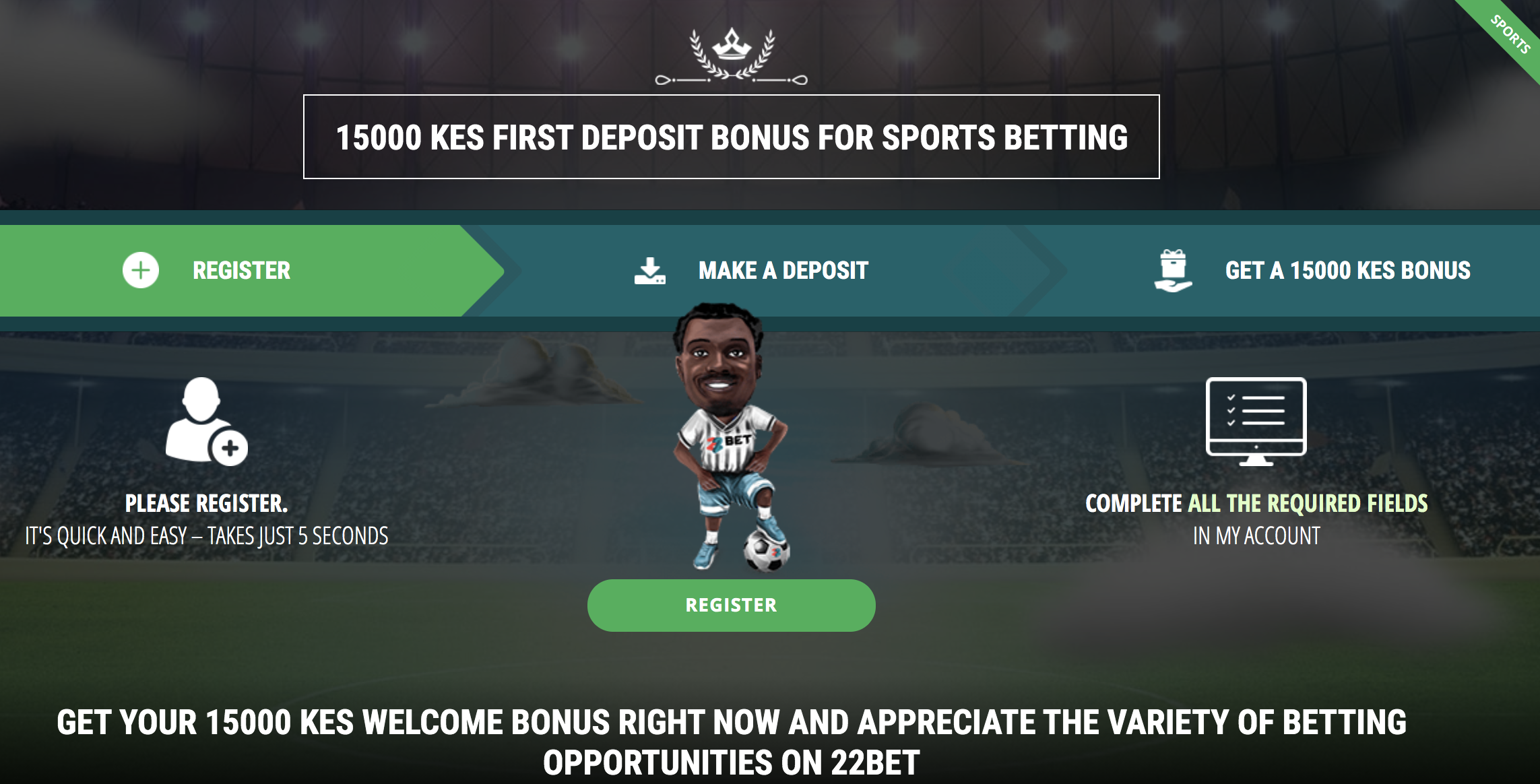 22 Bet Bonus Screen