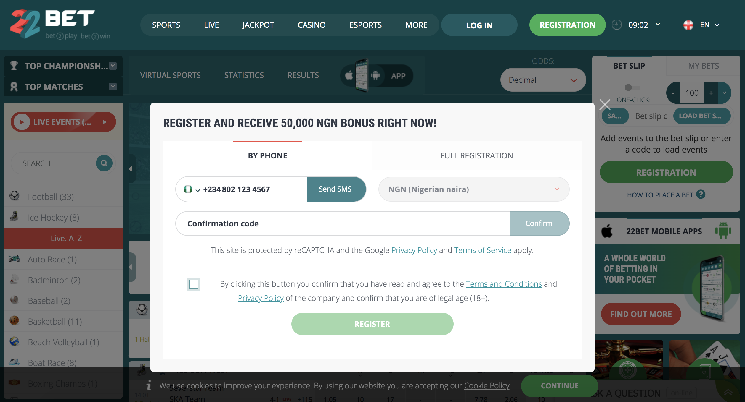 22 Bet Registration Nigeria