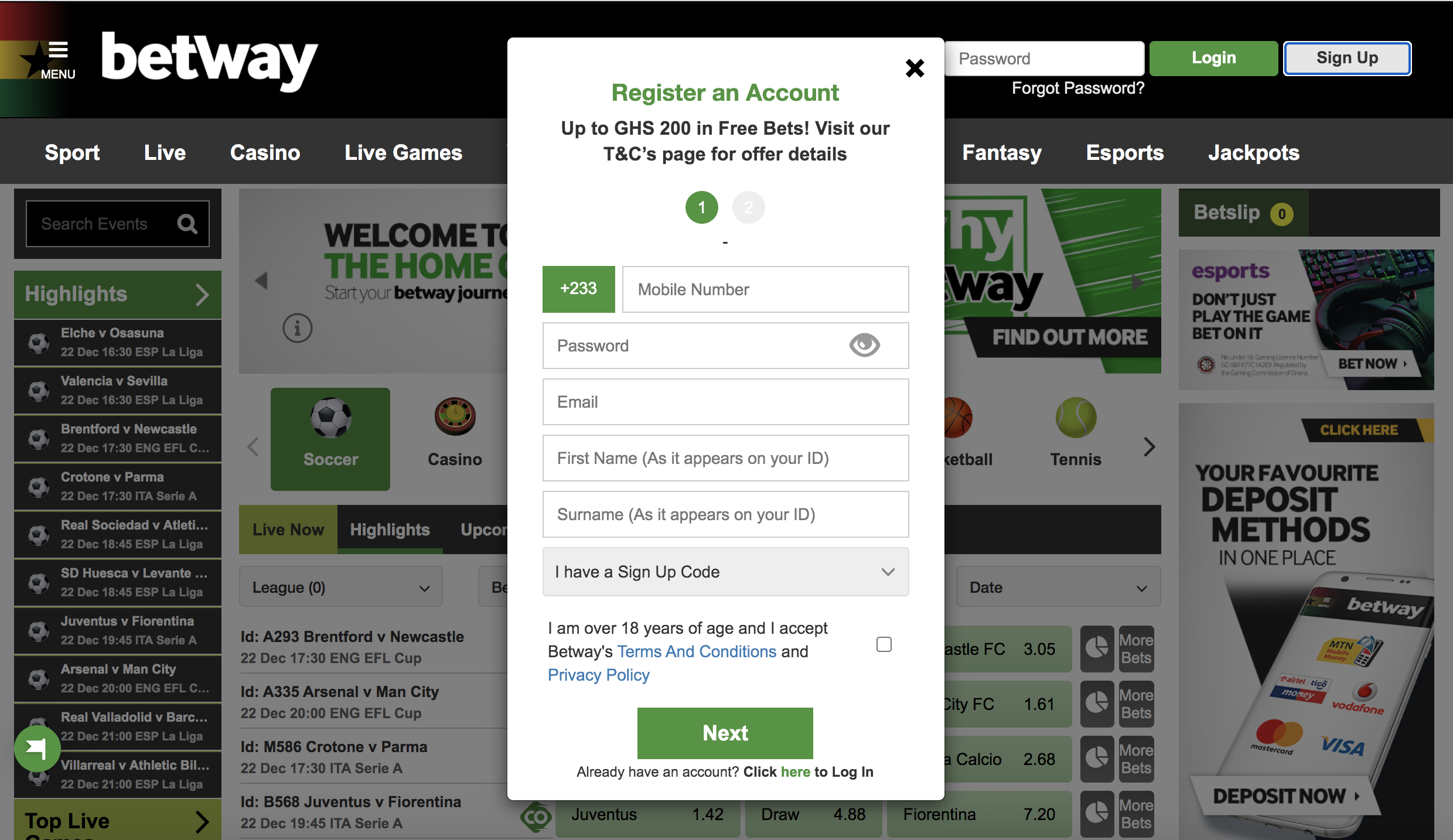 Betway Ghana Registration