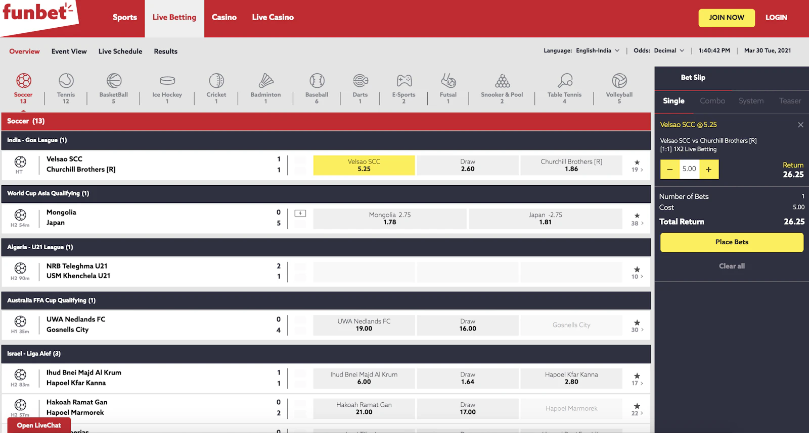 Funbet Live Betting