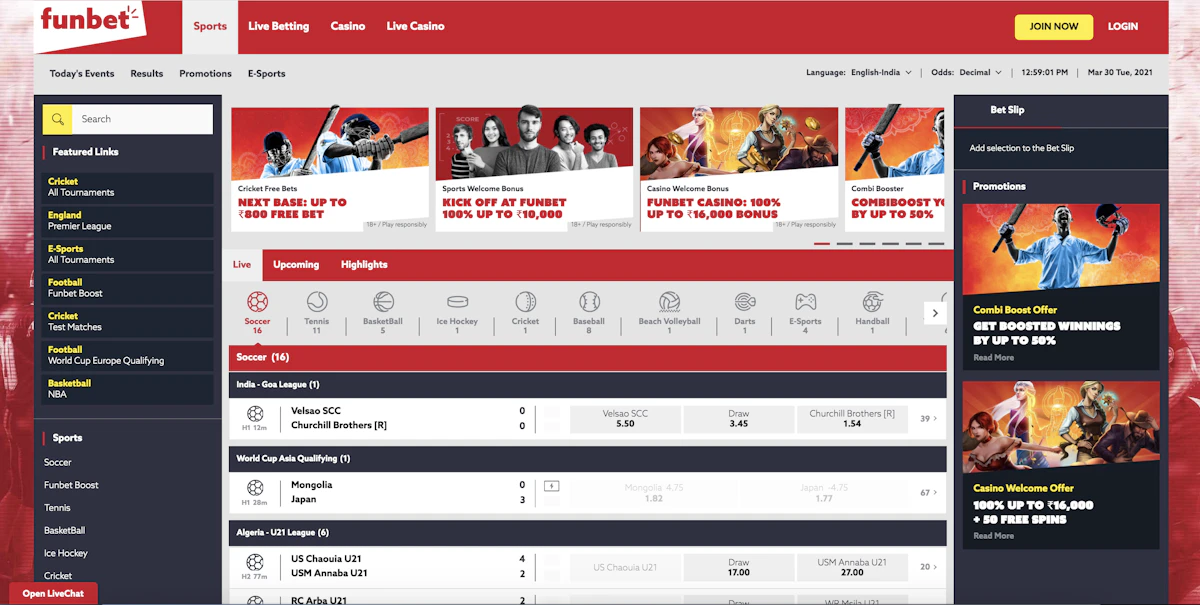 Funbet sports betting interface