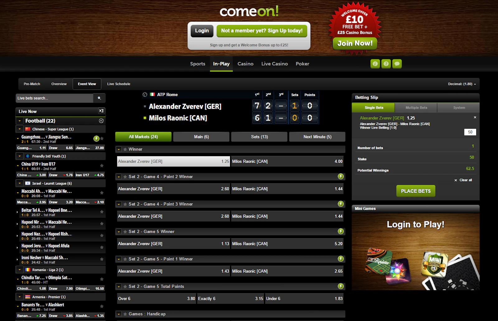 ComeOn! Liveodds