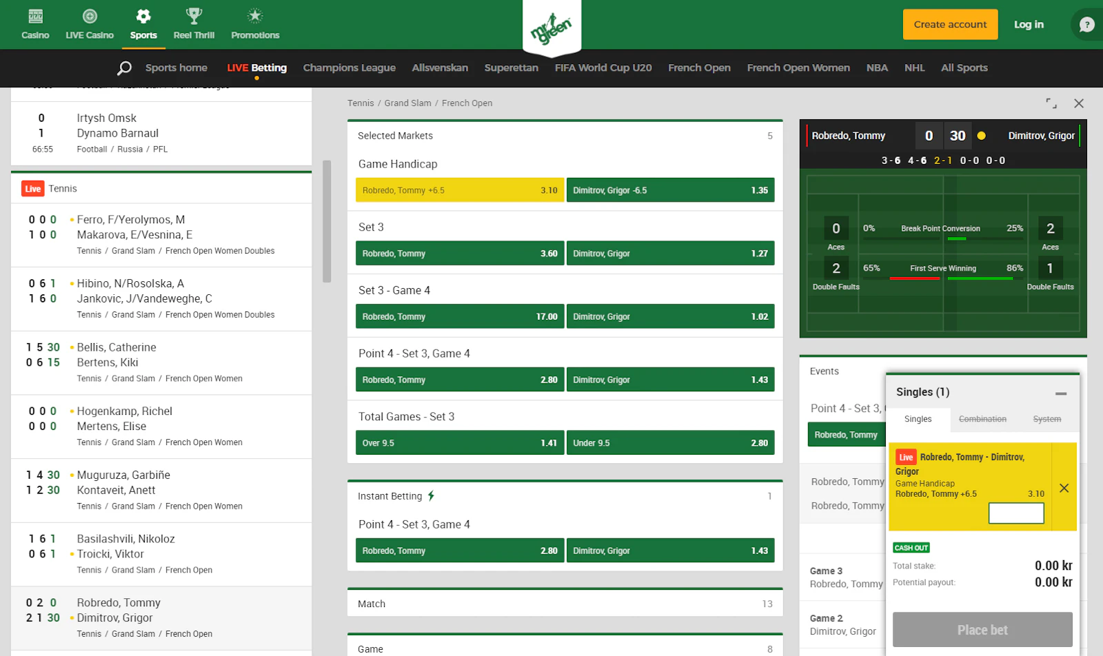 Mrgreen Live Betting