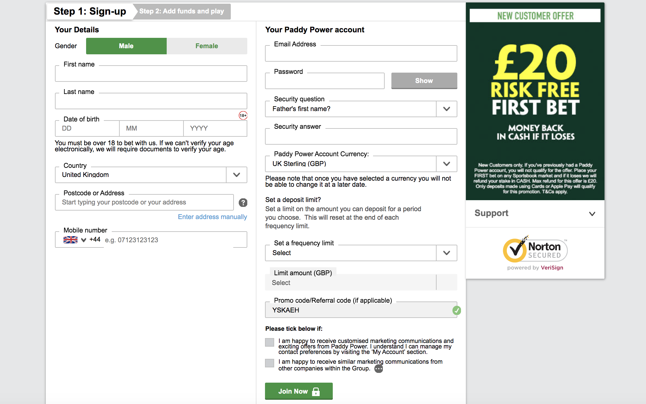 Paddy Power Registration
