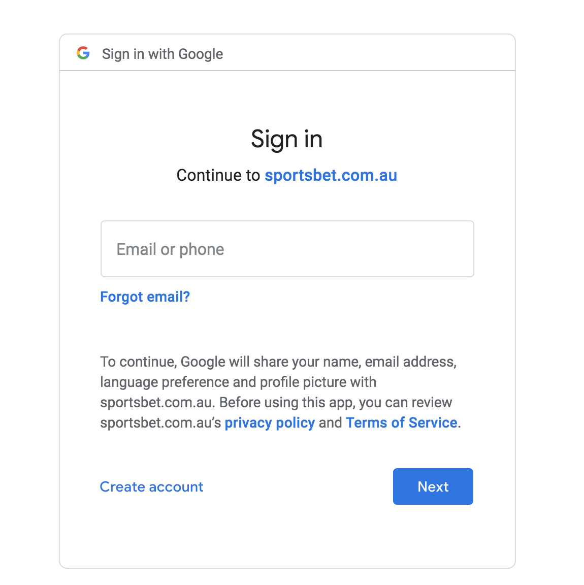 Sportsbet Google Sign In