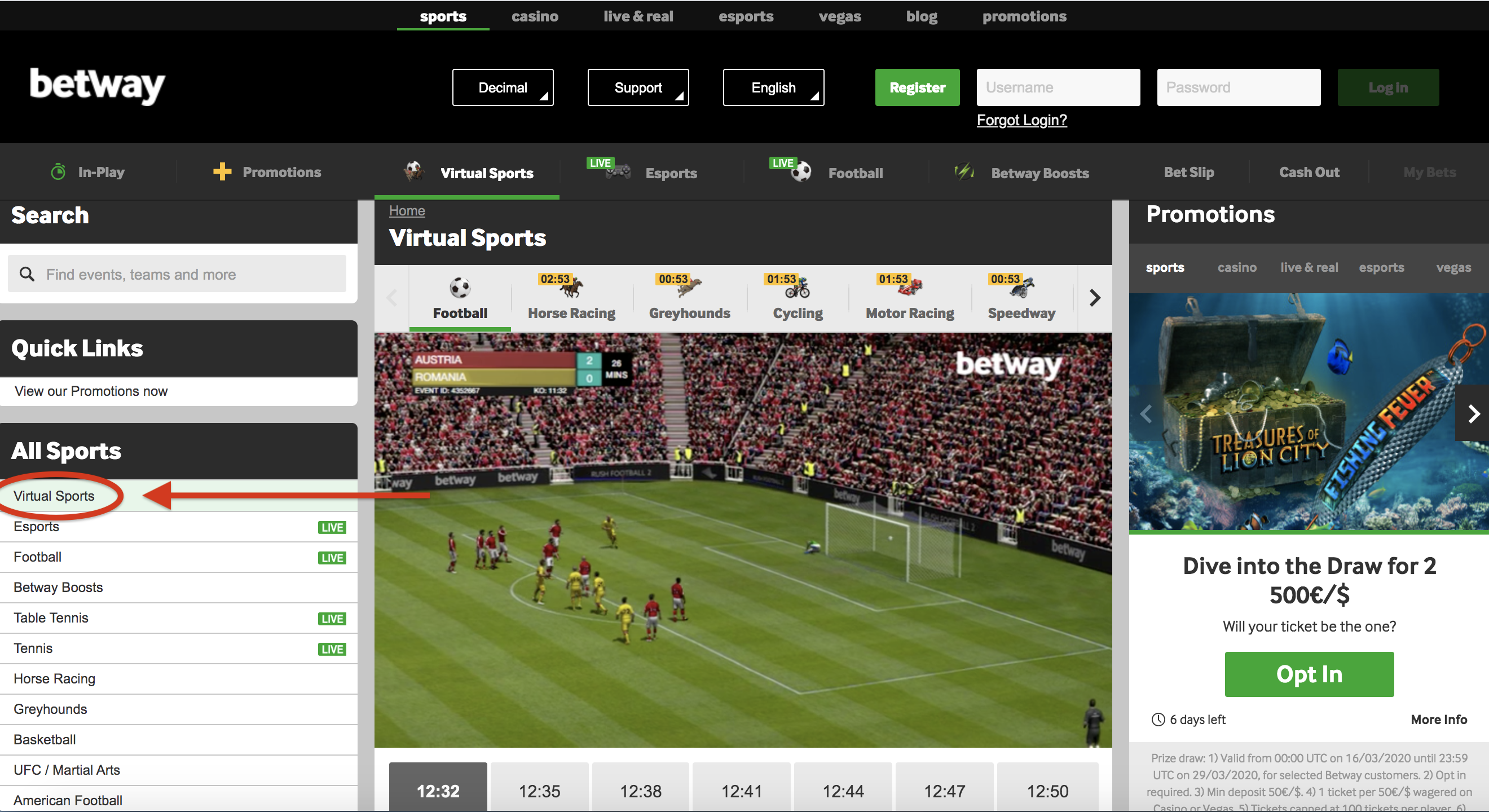 Betway Virtual Sports Betting